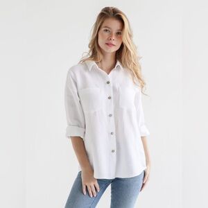 Azulu Linen Button Down Shirt in Pure White Size Small